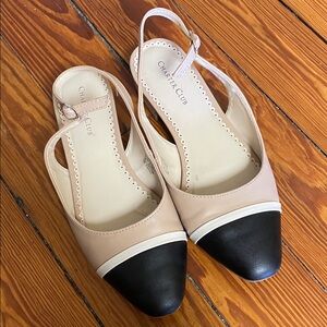 Charter Club Nude and Black Slingback Flats with White Trim